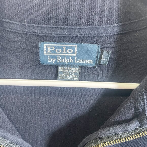 Polo Ralph Lauren Mens L Navy Blue 1/4 Zip Pullover 100% Cotton - Picture 3 of 4